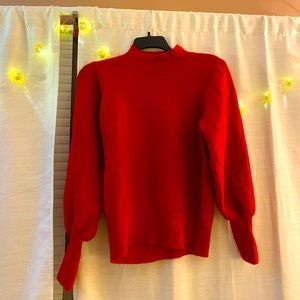 French connection red balloon sleeve sweater size large